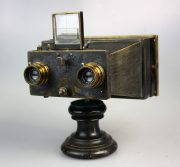 Fotocamera stereo Leron Bazin " Le Stereocycle " ob . Zeiss Tessar 72mm 6,3 scatola legno+ piedistallo