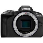 Pentax 39 corpo fotocamera mirrorless canon eos r50 nero prodotto vista frontale