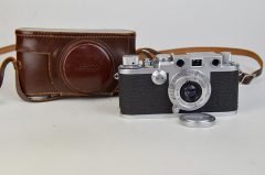 d7746 01 LEICA III F NUMERI ROSSI + OB. LEITZ ELMAR 5 CM:3,5 + BORSA "1953"