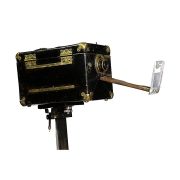 Fotocamera per foto da strada bauletto cuoio ottone ob. ottone Russel cavalletto legno